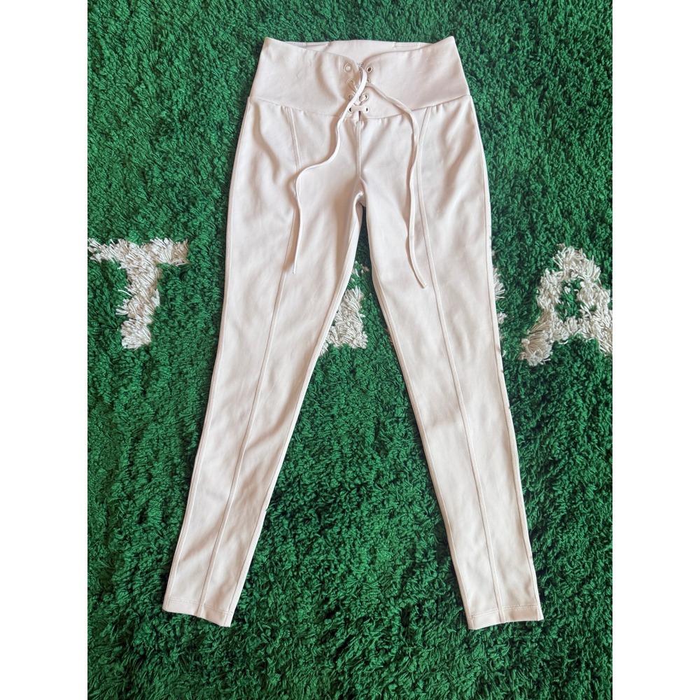 Guess Lace Up Leggings Womens S Cream Excellent High‎ Waisted Athletic Pants
